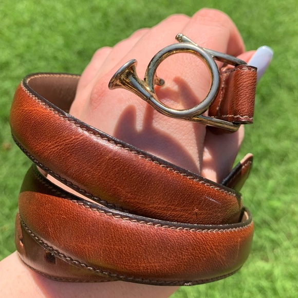 Vintage French Horn Buckle Leather Belt - Picture 2 of 16